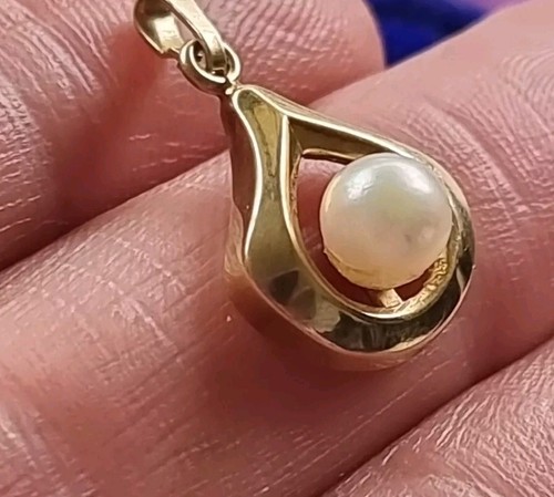 585 14ct Yellow Gold Teka Cultured Pearl Pendant Vintage - Picture 8 of 13