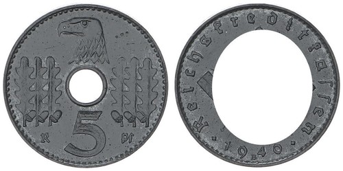 Reichskreditkassen 5 Pfennig 1940 B J.618 Rare Coin Mark Vf-Extra Fine 113482