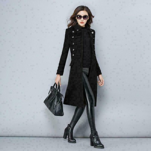Para mujeres Mezcla de Lana Abrigo Trinchera Chic Chaqueta de Doble Pecho Militar Parkas Largas - Imagen 6 de 26