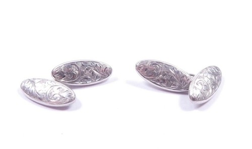 Spätviktorianische Manschettenknöpfe Sterlingsilber Blatt gemustert Chester 1901 HM 3,3 g  - Bild 1 von 5