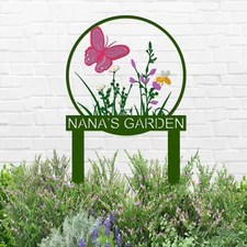 Custom Garden Stake Metal Sign,Personalized Garden Name Sign Flowers Art Decor