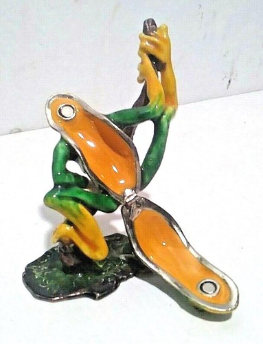Frog Enamel Trinket Box Perched on a Branch with Rhinestones Jewelry Box ~4" - Bild 2 von 9