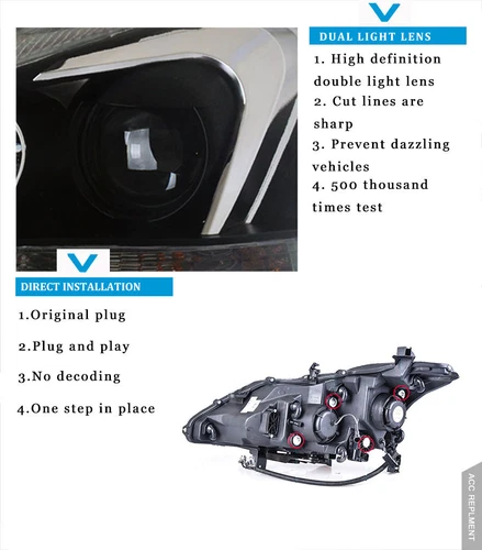 For Nissan Altima 2013-15 Front LED DRL xenon Lens Projector Headlights assembly - Picture 10 of 13