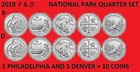2019 America the Beautiful Quarter P & D 10 Coin Set UNC *ON HAND*