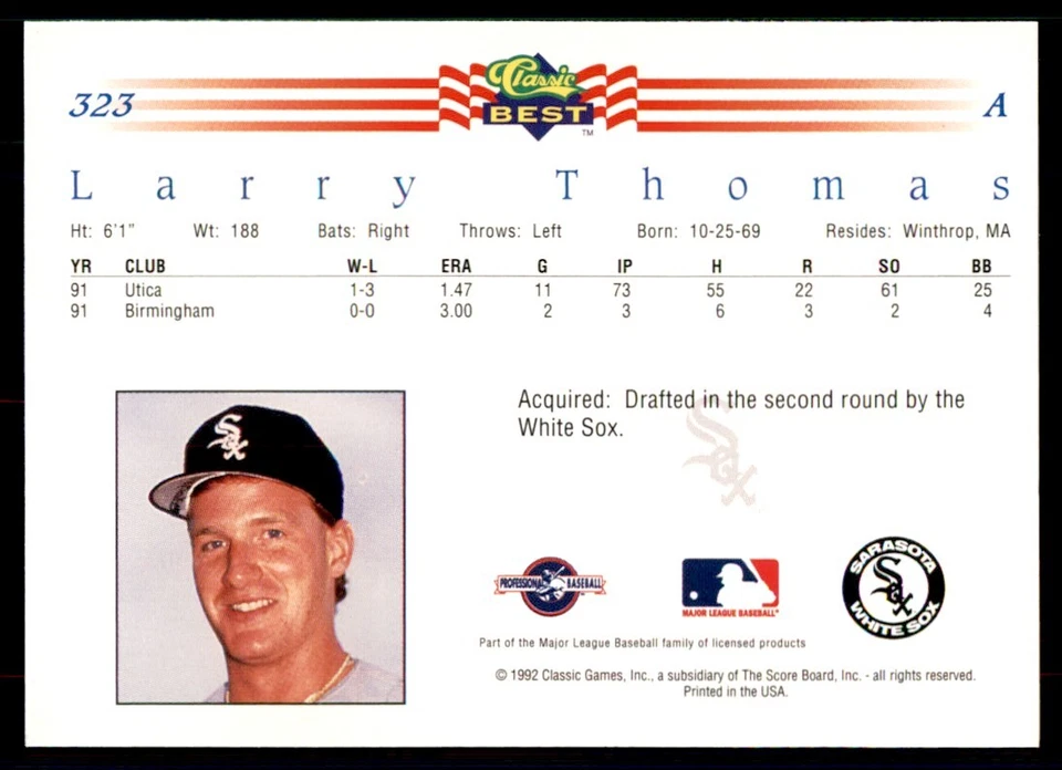 1992 Classic Best Larry Thomas Baseball Cards #323 - Image 2 of 2
