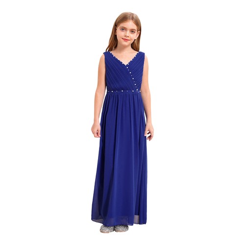 Kids Girls Beaded Chiffon Dress Wedding Party Flower Girls Dress Prom Gowns - Picture 29 of 108