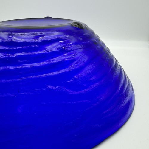 COBALT BLUE GLASS Serving Bowl 11.9"D Salad Fruit Beehive Swirl Footed Vintage - Picture 9 of 11