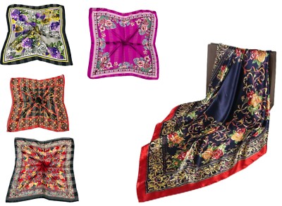 Damen Mädchen hochwertig quadratisch Satin Seide Schal Schals Hals Kopftuch Bandana