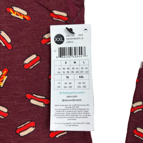 SAXX Viewfinder XXL Crewneck Merino Wool Base Layer Men’s Long Sleeve Hot Dog - Picture 6 of 9