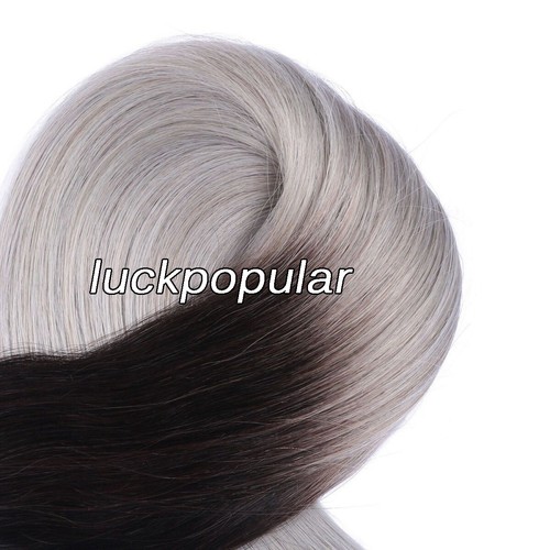 Tape in RealHuman Hair Extensions Skin Wefts Remy Hair Ombre Color Black to Gray - Picture 40 of 46