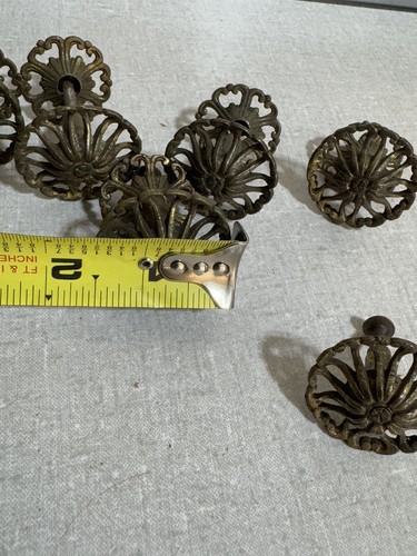 Lot of 6 Antique Furniture Hardware Drawer Pulls Brass Ornate Pulls - Picture 5 of 6