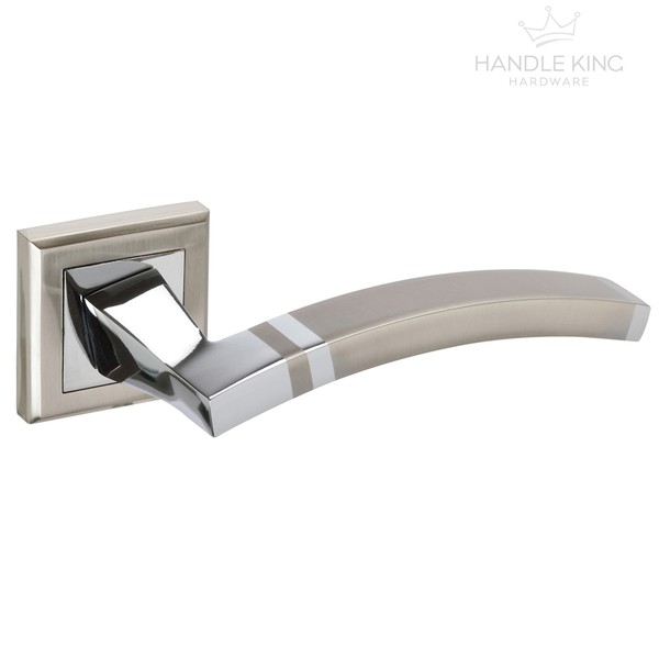 Interior Door Handles Set on Rose Squared Lever Duo Polished /& Satin Chrome