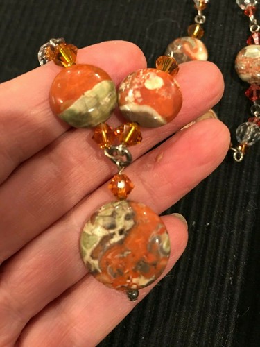 MERRILL CUSTOM MADE SEDONA JASPER SWAROVSKI CRYSTAL STERLING SILVER NECKLACE - Picture 3 of 6