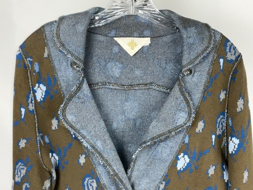 WESTON WEAR Anthropologie Brown & Blue Knit Floral Button Up Blazer Cardigan M - Picture 2 of 6