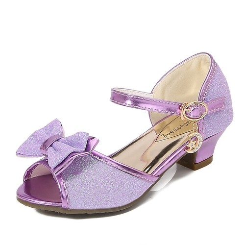 Summer Little Girls' High-Heeled Sandals Cute Fashion Bow Sparkle Princess Shoes - Picture 9 of 23