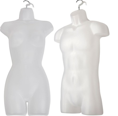 2 Clothing Display Torso Forms Fits S - L Hanging Male Female Mannequin Frosted - Picture 1 of 24