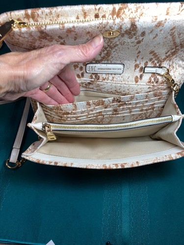 Inc. Sunkissed Snake Print Foldover Purse/ Clutch Suede Faux Leather/Chain Strap - Picture 14 of 24