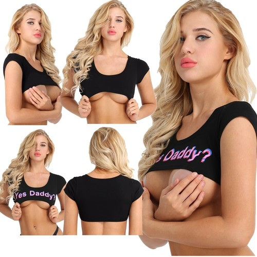 US Damen Mädchen Yes Daddy lässiges bauchfreies Oberteil T-Shirt Kurzarm Dessous Clubwear - Bild 3 von 58