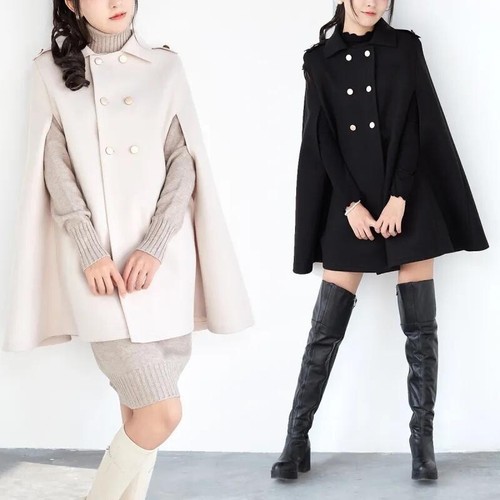 Damen Caped Mantel Wickel Tücher Uhr Poncho Zweireiher Ärmellos Jacke Cool - Bild 5 von 13