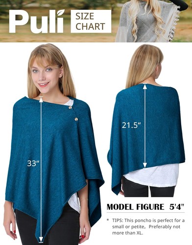 Women's Versatile Knitted Shawls Scarf Poncho Sweater Buttons Thermal Wrap Cape - Picture 134 of 165