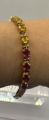 9ct Yellow Gold Gem Set Bracelet. 19cm. 375. - Picture 2 of 22
