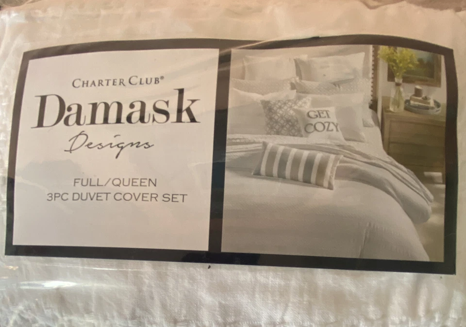 Charter Club дамасская коллекция 3 шт. полный/королева пододеяльник комплект белый рекомендуемая розничная цена производителя $215.@ - Изображение 2 из 4