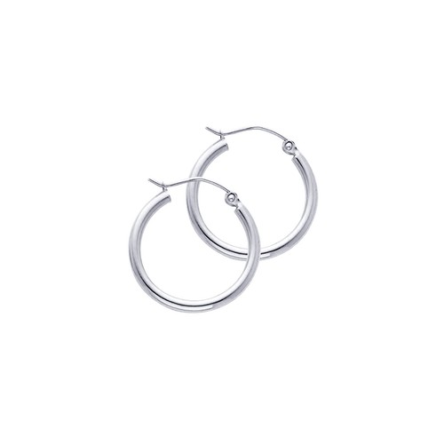 14K White Gold Round Hoop Earrings 2mm 13-65mm - Polished Plain Tube Women Men - Picture 6 of 15