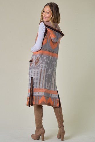 Azteken Tribal Western Strick Kapuze Long Cardigan Pullover Weste Mantel Jacke S - Bild 3 von 10