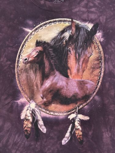 The Mountain Purple Tie Dye Horses Nature Print Faded Tshirt Y2K Small 96926 - Picture 2 of 5
