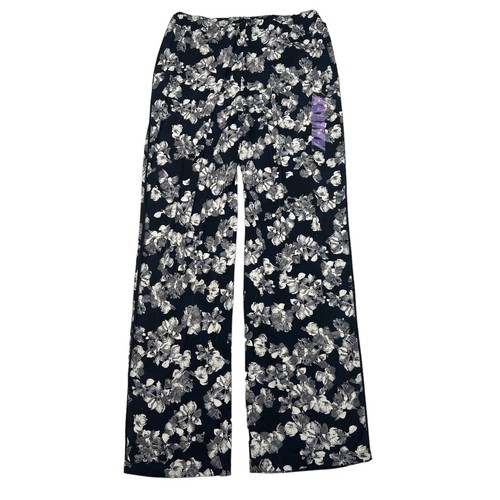 Ellen Tracy Wide-Leg Drawstring Lounge Pants Botanic Bouquet Black S Small NWT - Picture 2 of 7