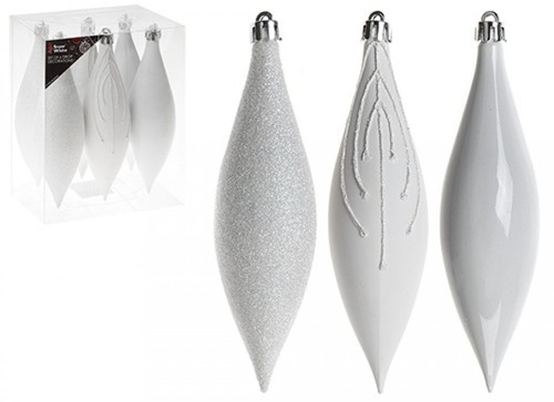 White Christmas Tree Ornaments Hanging Baubles Star,Heart,Drops,Bows Xmas Decor - Picture 27 of 28