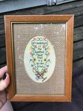 Vintage Friendship Flower Garden Colorful Completed Cross Stitch Framed