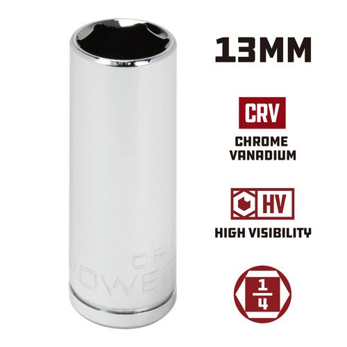 Unidad Powerbuilt de 1/4 pulgadas x 13 mm enchufe profundo de 6 puntos - 641690 - Imagen 2 de 5