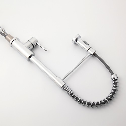 Grifo mezclador de fregadero de cocina con rociador extraíble plateado de 20" con caño giratorio para montaje en cubierta - Imagen 10 de 12