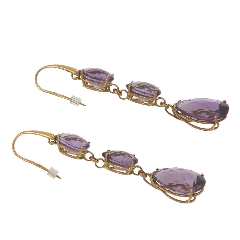 Pendientes colgantes Roberto Coin amatista oro amarillo 18k 3 niveles forma pera Foto 2 de 4