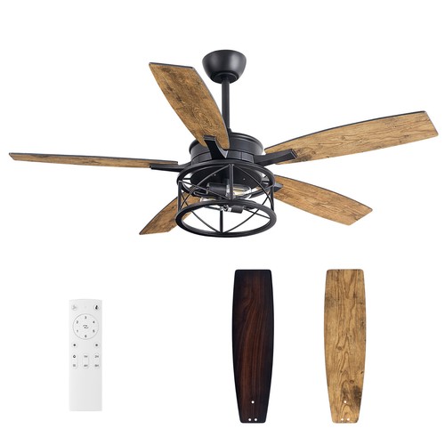 EDISHINE 52 Inch Farmhouse Ceiling Fans With Lights, Rustic Ceiling Fan With - Picture 2 of 16