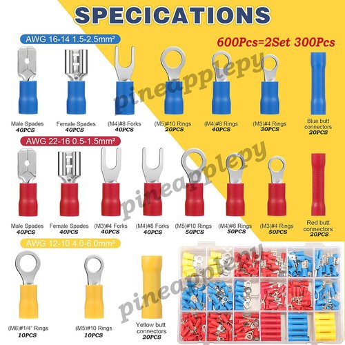 1200Pcs Mixed Insulated Solderless Crimp Electrical Wire Connectors Terminal Kit - Picture 23 of 37