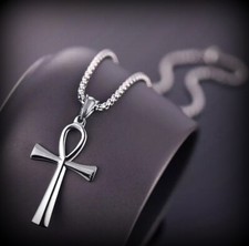 Egyptian Cross Ankh Necklace Pendant Stainless Steel Box Chain Amulet Christian