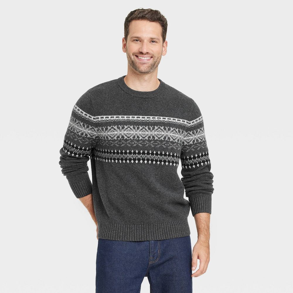 Mens Fair Isle Crewneck Pullover Sweater - Goodfellow & Co Charcoal Fair Isle