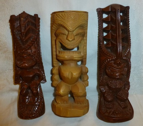 Lot Tiki God Statue Coco Joes Hawaiian Idol Figure 16-109/343 & 1 Lt Wood Carved