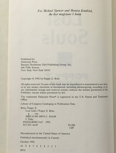 Lost Souls by Poppy Z. Brite - 1992 First Edition Hardcover HC/DJ - Picture 10 of 10