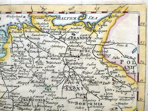 GERMANY BY JOHN SENEX c1740 GENUINE ANTIQUE COPPER ENGRAVED MAP - Picture 3 of 5