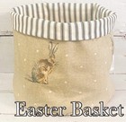 Fryetts Hartley Hare  Fabric Easter Basket - Ian Mankin Ticking Stripe Lining