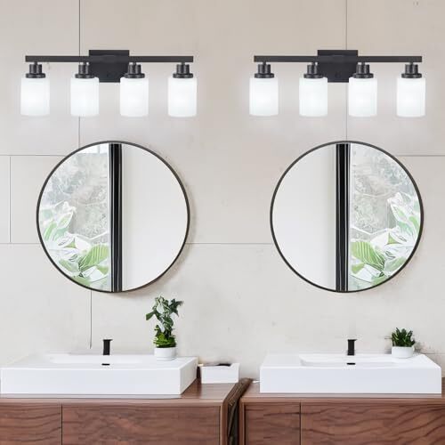 Bathroom Light Fixtures Matte Bathroom Vanity Lights with Milky 4-Light Black - Bild 2 von 6