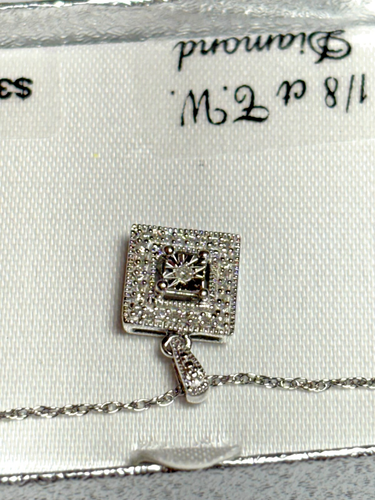 Kohls 1/8 cttw Diamond Square Pendant Necklace 18" Sterling Silver Chain NWT NEW - Picture 6 of 12