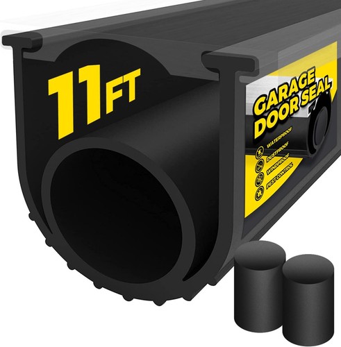 11Ft Black Garage Door Bottom Seal Kit, 5/16" T-End, 4 1/8" Width Rubber Strip