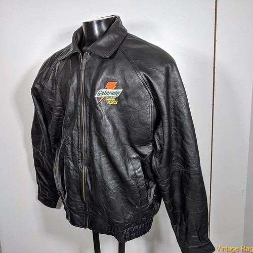 BURK'S BAY Soft LEATHER JACKET Mens Size XL Black insulated zippered GATORADE - Picture 3 of 6