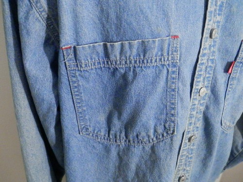 Herren Levi's blau Langarm Nieten Metall Knopf rote Lasche Denim Jeanshemd Medium - Bild 3 von 9