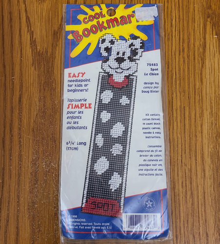 Vintage 1998 Rare Dimensions Cool Bookmark Spot Black White Dog Needlepoint Kit - Picture 1 of 8
