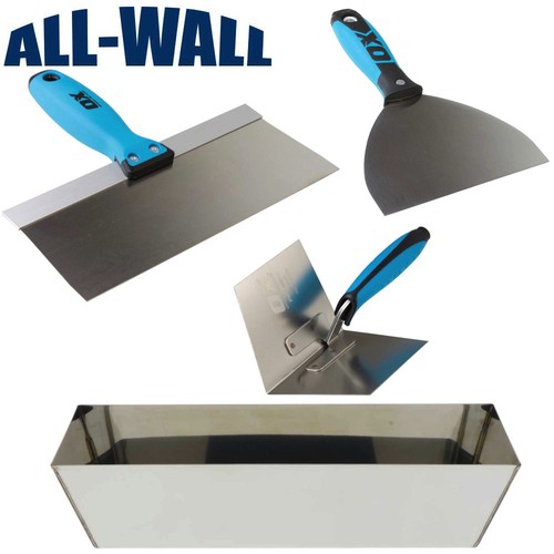 OX Pro Drywall Finish Set w/ Stainless Pan, 6"/12" Joint Knives, Corner Trowel - Picture 1 of 10